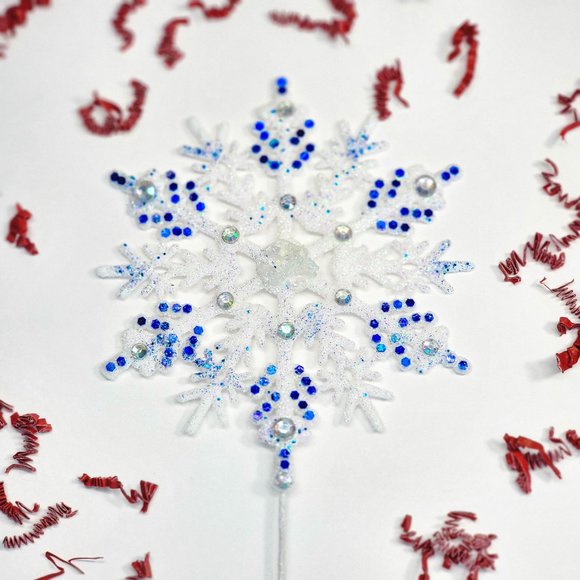 White Snowflake Picks HANDMADE w BLUE accent confetti and glitter christmas - Picture 6 of 7